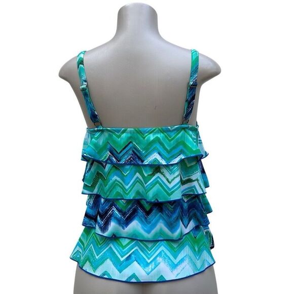 CEEB Swim Tankini Top Womens Size 12 Bathing Suit Top Blue Green Layered Ruffle - Picture 5 of 13